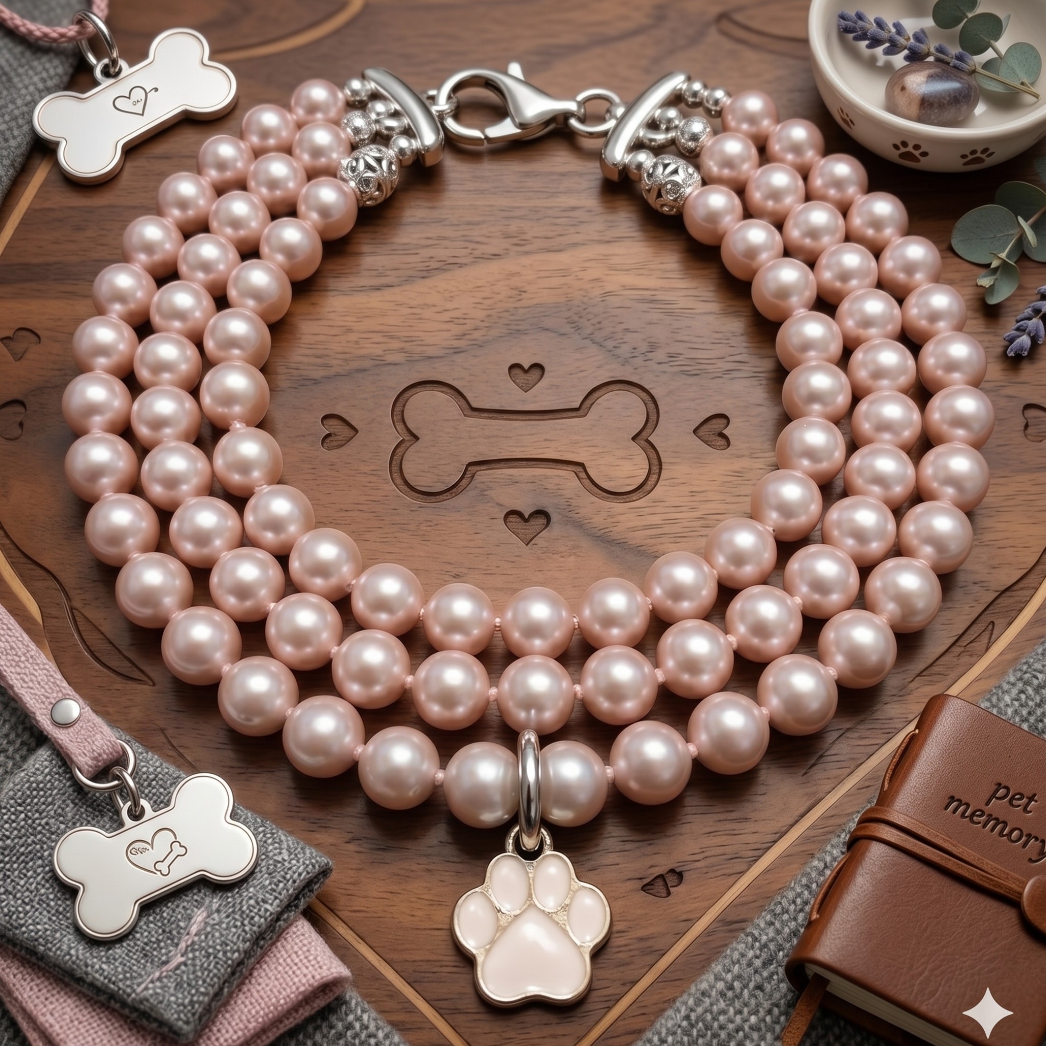 Collana Decorativa per Cani in Pasta di Conchiglia e Dettagli in Zama